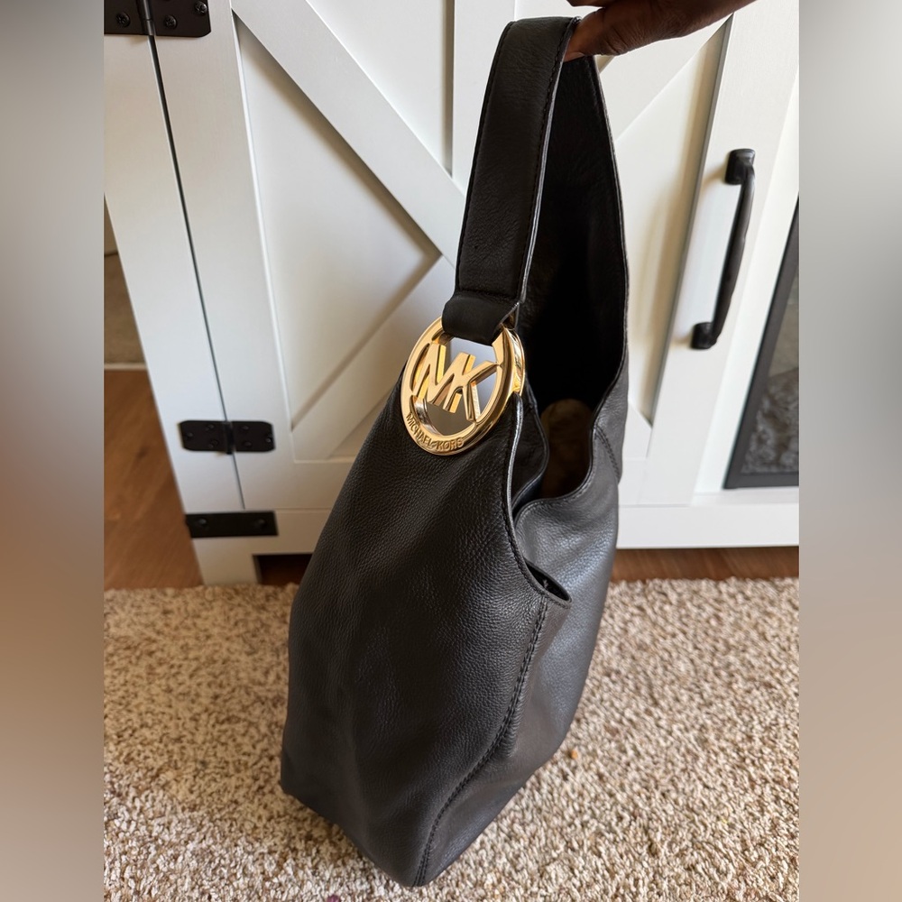 MICHAEL Michael Kors Fulton Black Leather Hobo Bag Purse - Picture 7 of 15